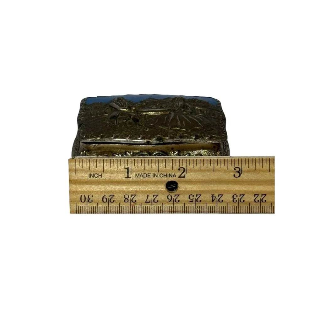 Vintage Repousse Metal Enamel Trinket Jewelry Box Courting Couple Made in  Japan